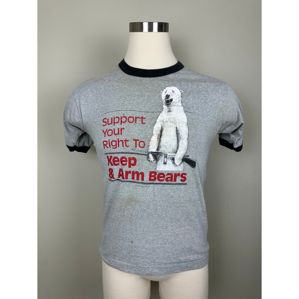 Vintage Single Stitch 1984 Keep & Arm Bears T-shirt Sz Large Screen Stars Guns